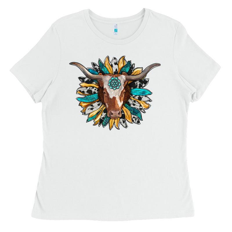Texas Longhorn Sunflower Background Ladies Tee by RanaPortraitStore | Teevron