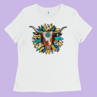 Texas Longhorn Sunflower Background Ladies Tee Designed By Ranaportraitstore