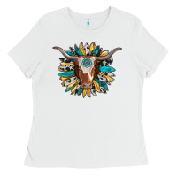 White texas longhorn sunflower background Ladies Tee - RanaPortraitStore