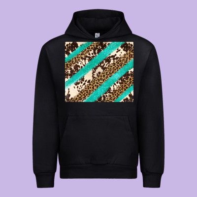Turquoise Glitter Leopard And Cowhide Urban Hoodie Designed By Artiststas