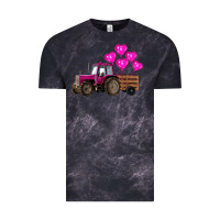 Cloud Black valentines day pink tractor with pink heart balloo Vintage Tee - RanaPortraitStore
