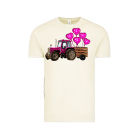 Valentines Day Pink Tractor With Pink Heart Balloo Vintage Tee | Teevron