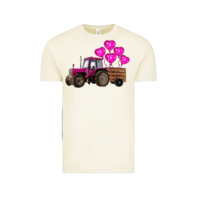Valentines Day Pink Tractor With Pink Heart Balloo Vintage Tee by RanaPortraitStore | Teevron