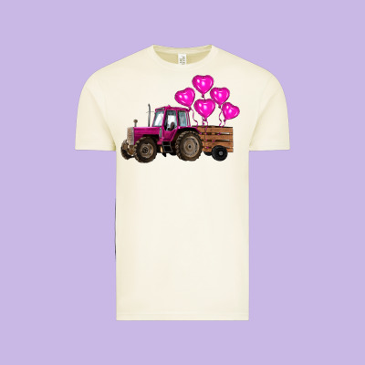 Valentines Day Pink Tractor With Pink Heart Balloo Vintage Tee Designed By Ranaportraitstore