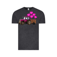 Vintage Black valentines day pink tractor with pink heart balloo Vintage Tee - RanaPortraitStore