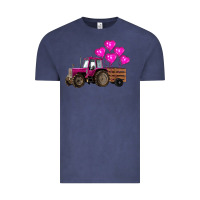 Vintage Denim valentines day pink tractor with pink heart balloo Vintage Tee - RanaPortraitStore