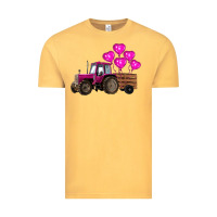 Vintage Mustard valentines day pink tractor with pink heart balloo Vintage Tee - RanaPortraitStore