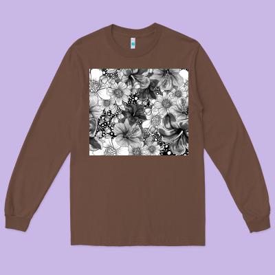 Black And White Floral Long Sleeve Tee Designed By Tumblerdesignbyshophia
