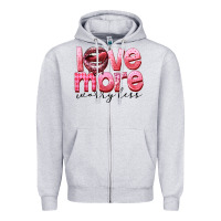 Heather Grey love more worry less Zipper Hoodie - FaDigitalArtStudio
