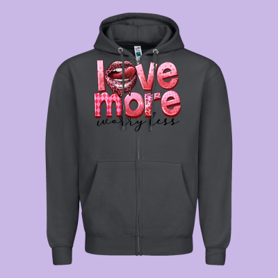Love More Worry Less Zipper Hoodie Designed By Fadigitalartstudio