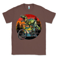 Chestnut t rex dinosaur riding bicycle with retro forest sunset Classic Tee - RanaPortraitStore
