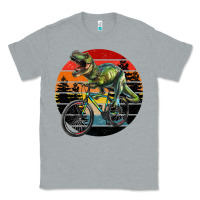 Heather Grey t rex dinosaur riding bicycle with retro forest sunset Classic Tee - RanaPortraitStore