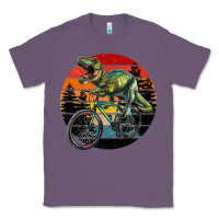 Lavender t rex dinosaur riding bicycle with retro forest sunset Classic Tee - RanaPortraitStore