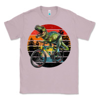 Lilac t rex dinosaur riding bicycle with retro forest sunset Classic Tee - RanaPortraitStore