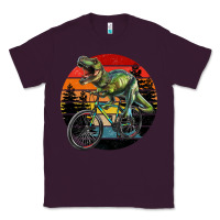 Plum t rex dinosaur riding bicycle with retro forest sunset Classic Tee - RanaPortraitStore