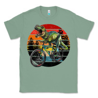 Sage t rex dinosaur riding bicycle with retro forest sunset Classic Tee - RanaPortraitStore