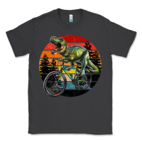 Smoke t rex dinosaur riding bicycle with retro forest sunset Classic Tee - RanaPortraitStore