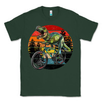 Sports Green t rex dinosaur riding bicycle with retro forest sunset Classic Tee - RanaPortraitStore