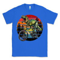 True Royal t rex dinosaur riding bicycle with retro forest sunset Classic Tee - RanaPortraitStore