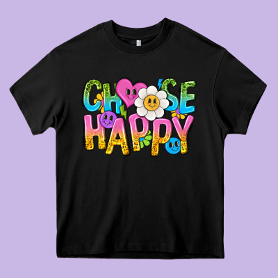 Choose Happy With Smile Heavy Core Tee Designed By Nancycooperartshop