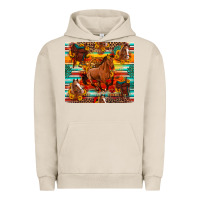 Pigment French Oak galloping horse serape sunflowers turquoise and saddles Urban Hoodie - Artiststas