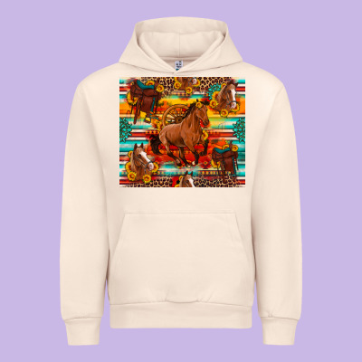Galloping Horse Serape Sunflowers Turquoise And Saddles Urban Hoodie Designed By Artiststas