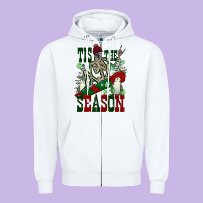 Tis The Season Skeleton Snowboard Zipper Hoodie Designed By Fadigitalartstudio