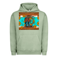 Pigment Oil Green cowboy boots and sunflowers turquoise leopard background Urban Hoodie - Artiststas