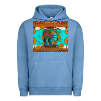 Pigment Pebble Blue cowboy boots and sunflowers turquoise leopard background Urban Hoodie - Artiststas