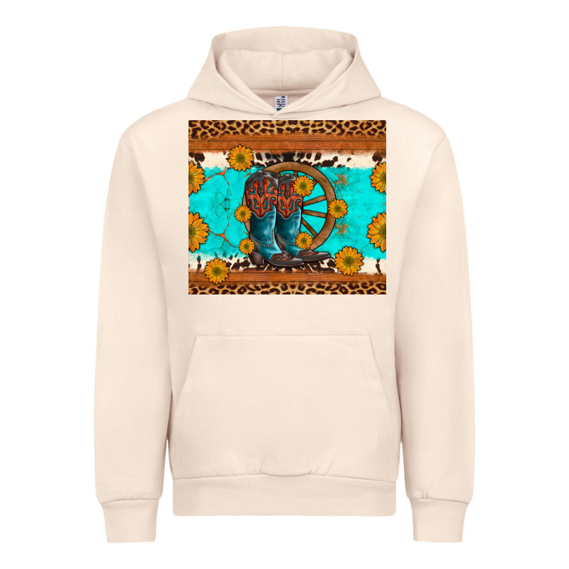 Cowboy Boots And Sunflowers Turquoise Leopard Background Urban Hoodie by Artiststas | Teevron