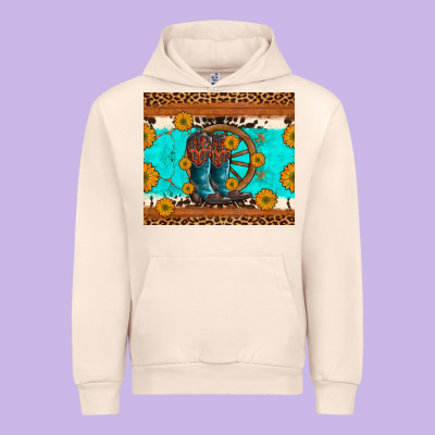 Cowboy Boots And Sunflowers Turquoise Leopard Background Urban Hoodie Designed By Artiststas