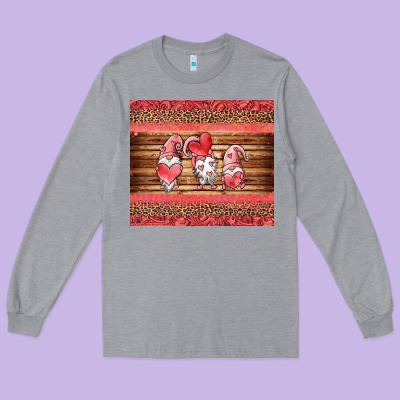 Valentines Day Gnomes Leopard Long Sleeve Tee Designed By Jasminsmagicworld