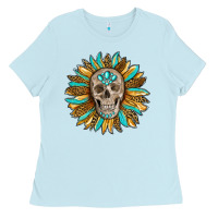 Baby Blue sunflower with skull Ladies Tee - RanaPortraitStore