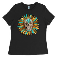 Black sunflower with skull Ladies Tee - RanaPortraitStore