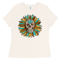 Bone sunflower with skull Ladies Tee - RanaPortraitStore