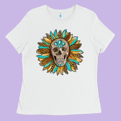Sunflower With Skull Ladies Tee Designed By Ranaportraitstore