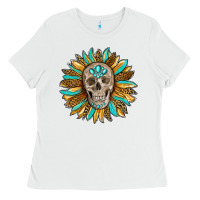 White sunflower with skull Ladies Tee - RanaPortraitStore