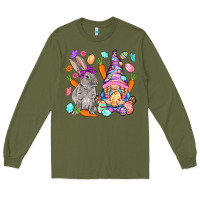 Army Green Easter gnome and rabbit Easter Day Long Sleeve Tee - HowdyJamesFarm