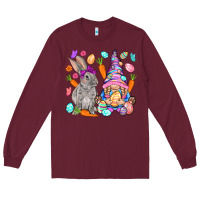 Burgundy Easter gnome and rabbit Easter Day Long Sleeve Tee - HowdyJamesFarm