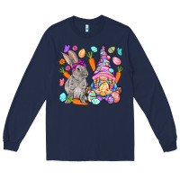 Navy Easter gnome and rabbit Easter Day Long Sleeve Tee - HowdyJamesFarm