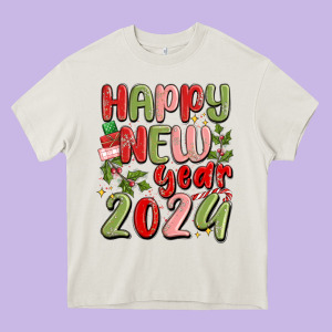 Happy New Year 2024 Heavy Core Tee Designed By Maliassmallbusiness