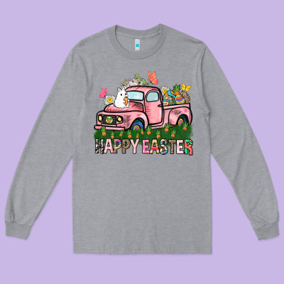Happy Easter Day Truck Long Sleeve Tee Designed By Howdyjamesfarm