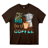 Chocolate Brown coffee cups but first coffee Heavy Core Tee - NancyCooperArtShop