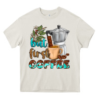 Cream coffee cups but first coffee Heavy Core Tee - NancyCooperArtShop