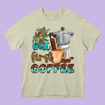 Coffee Cups But First Coffee Heavy Core Tee Designed By Nancycooperartshop