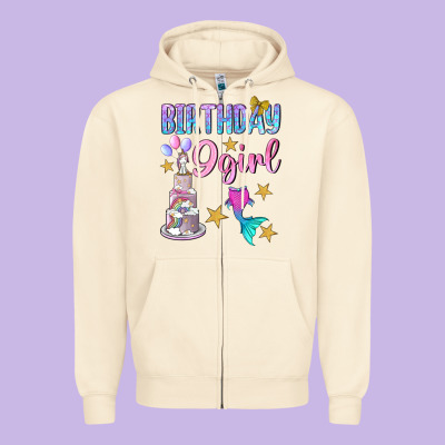 Birthday Girl 9 Zipper Hoodie Designed By Bundleandbundleshop