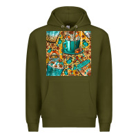 Army Green american football coffee cups with butterfly and leopard seamless patt Premium Hoodie - BundleAndBundleShop