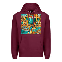 Burgundy american football coffee cups with butterfly and leopard seamless patt Premium Hoodie - BundleAndBundleShop
