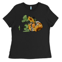 Black sunflower pumpkin Ladies Tee - RanaPortraitStore
