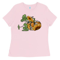 Bubblegum Pink sunflower pumpkin Ladies Tee - RanaPortraitStore